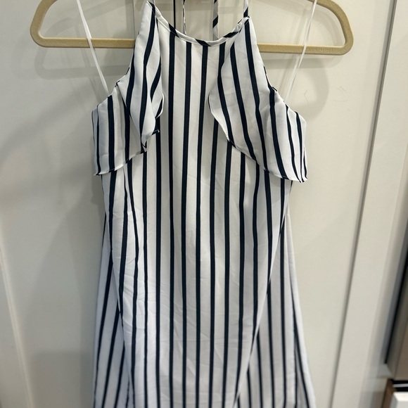 J. Crew Xs Striped Halter Ruffle Tank Navy White Shift Mini Summer Dress NWT! - Picture 3 of 6